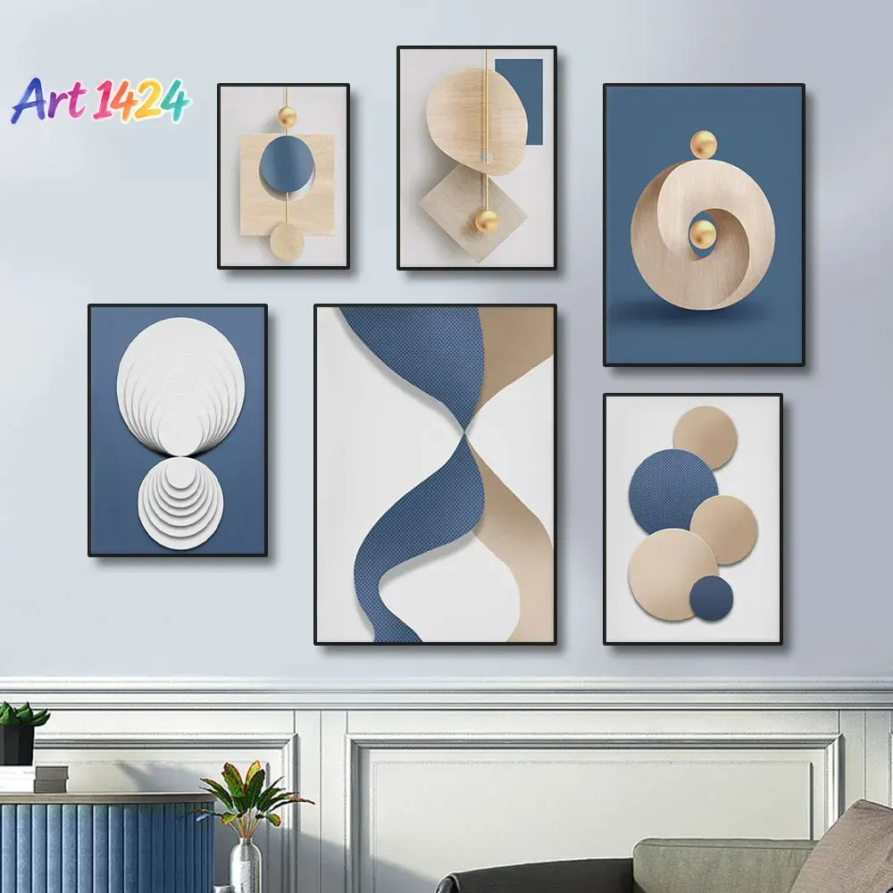 Luxury Lifestyle Picture - (1pc frameless)Abstract Blue White Luxury Gold