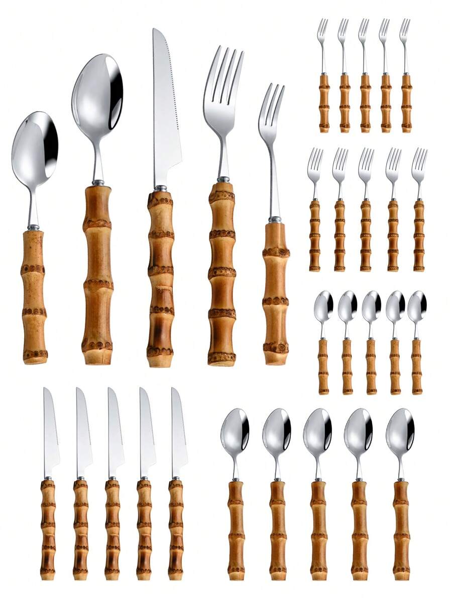 30-piece stainless steel cutle - Bamboo Cutlery Set 评论和价格