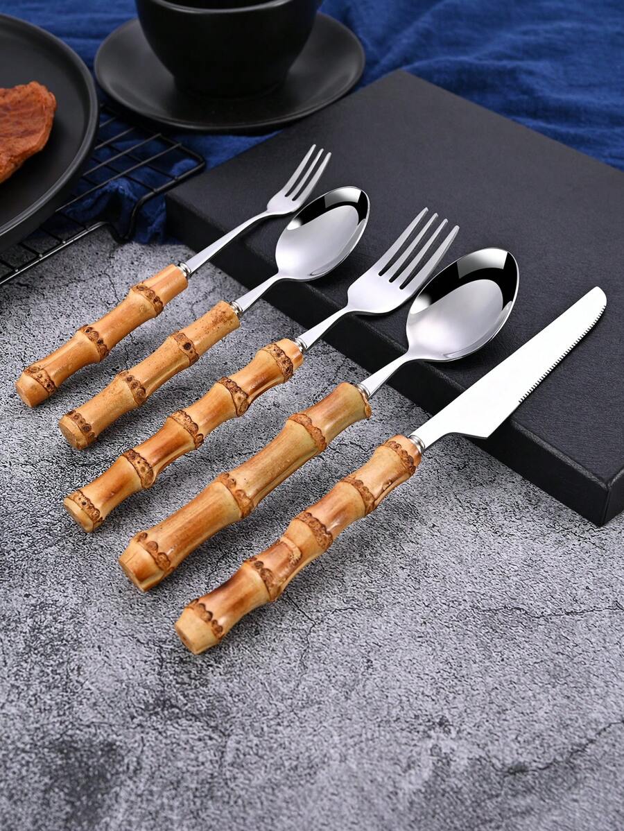 30-piece stainless steel cutle - Bamboo Cutlery Set 评论和价格