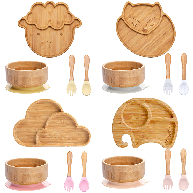 4pcs Children's Tableware Suct - Bamboo Cutlery Set 评论和价格