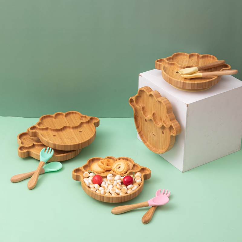 4pcs Children's Tableware Suct - Bamboo Cutlery Set 评论和价格