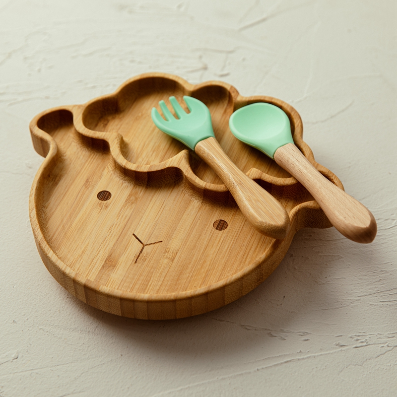 4pcs Children's Tableware Suct - Bamboo Cutlery Set 评论和价格